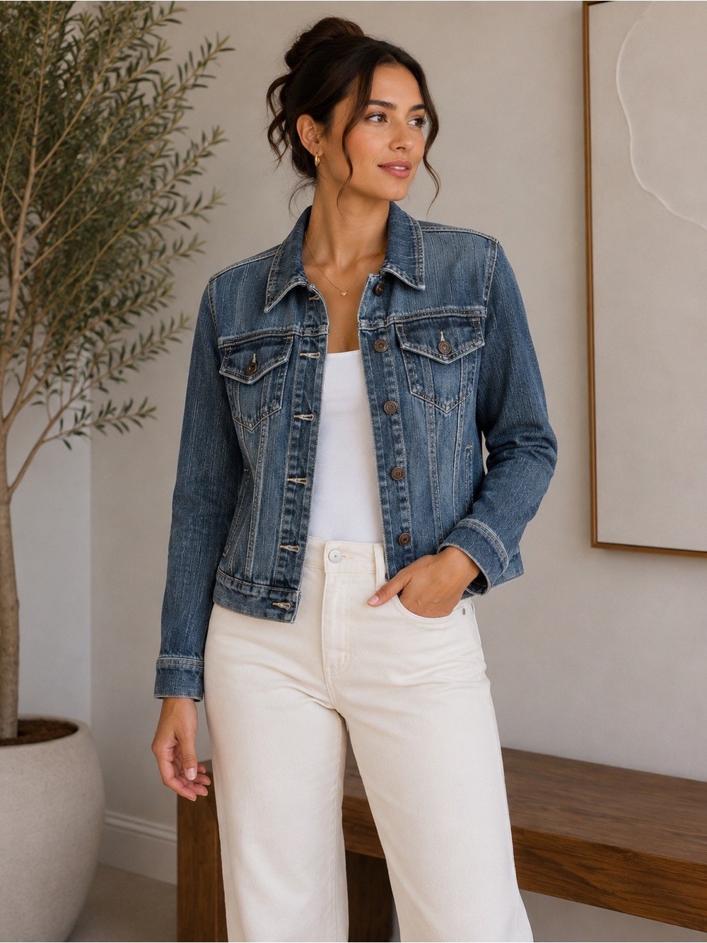 Bandolinoblu Women’s Blue Cotton Blend Denim Jacket. Size: Medium